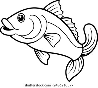 Fish icon vector illustration. Sea beach animal coloring book or page for children