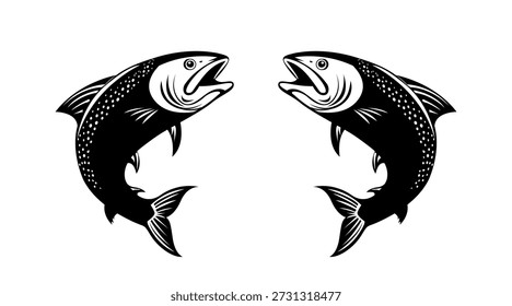 Fish icon vector illustration, Sea food icon isolated, Salmon fish outline illustration,  fish food restaurant logo isolated. Fish sign, salmon template design, Set of fishes. symbol of fishes.