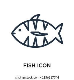 Fish icon vector isolated on white background, Fish transparent sign , thin pictogram or outline symbol design in linear style