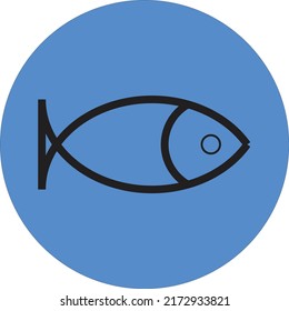 Fish icon vector on a blue circle