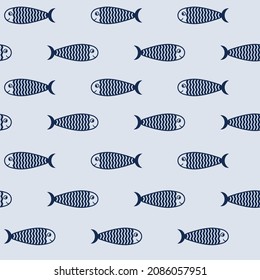 Fish icon vector seamless pattern, sea life flat style repeat pattern