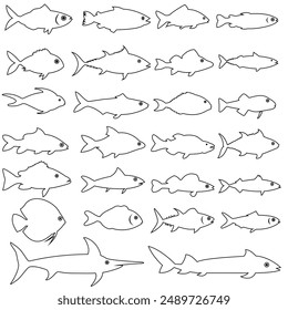 Fish icon vector set. Food illustration sign collection. Ocean symbol or logo.
