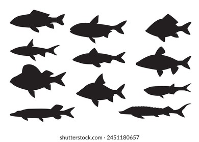 Fish icon vector set isolated on white background. fishes silhouettes, food illustration sign collection.