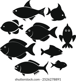 Conjunto de Vector de icono de pescado aislado sobre fondo blanco.