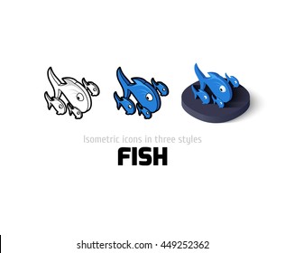 Fish icon, vector symbol in flat, outline and isometric style
