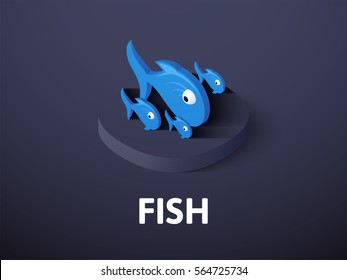 Fish icon, vector symbol in flat isometric style isolated on color background