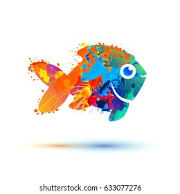 Fish icon - vector watercolor splash paint
