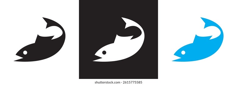 Fish icon . Vector for websites, mobile interfaces, presentations, banner, visual branding etc. Vector illustration. isolated on white and black background. EPS 10