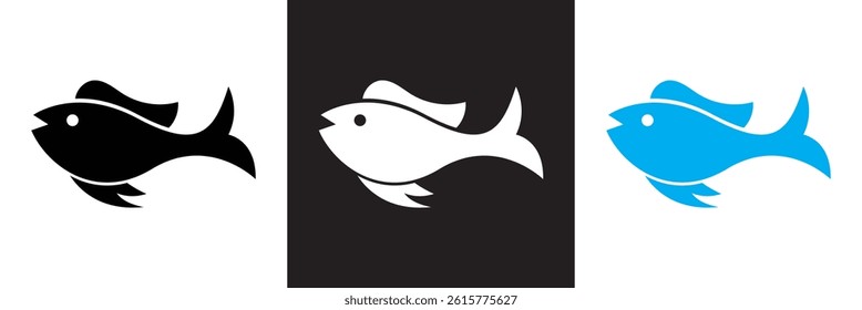 Fish icon . Vector for websites, mobile interfaces, presentations, banner, visual branding etc. Vector illustration. isolated on white and black background. EPS 10