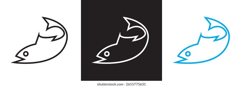 Fish icon . Vector for websites, mobile interfaces, presentations, banner, visual branding etc. Vector illustration. isolated on white and black background. EPS 10