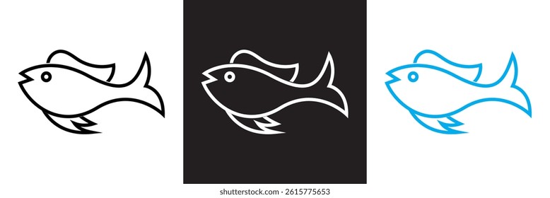 Fish icon . Vector for websites, mobile interfaces, presentations, banner, visual branding etc. Vector illustration. isolated on white and black background. EPS 10