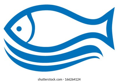 fish icon with waves blue outline