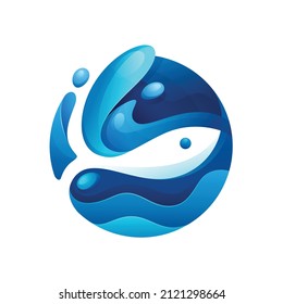 fish icon with waves collection