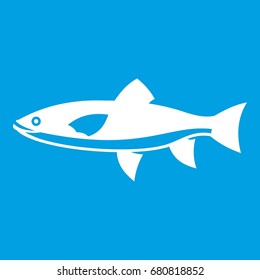 Fish icon white isolated on blue background vector illustration