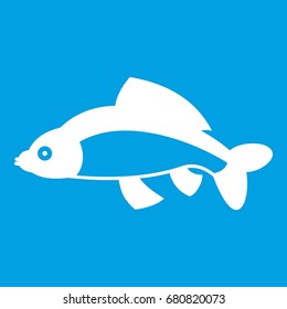 Fish icon white isolated on blue background vector illustration