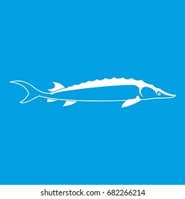 Fish icon white isolated on blue background vector illustration