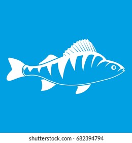 Fish icon white isolated on blue background vector illustration