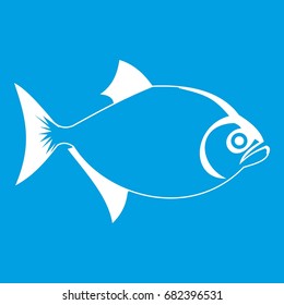 Fish icon white isolated on blue background vector illustration