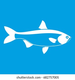 Fish icon white isolated on blue background vector illustration