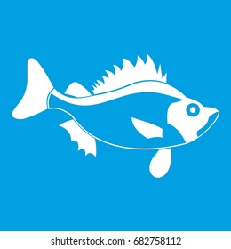 Fish icon white isolated on blue background vector illustration