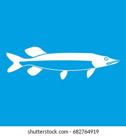 Fish icon white isolated on blue background vector illustration