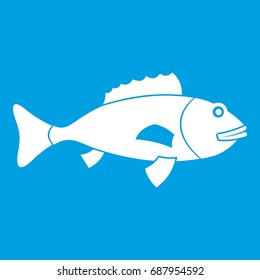 Fish icon white isolated on blue background vector illustration