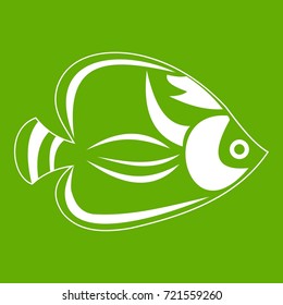 Fish icon white isolated on green background. Vector illustration