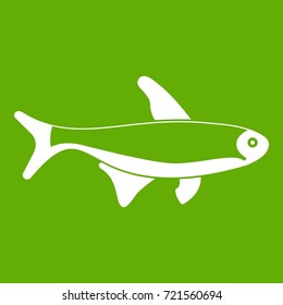 Fish icon white isolated on green background. Vector illustration