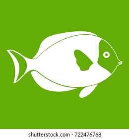 Fish icon white isolated on green background. Vector illustration