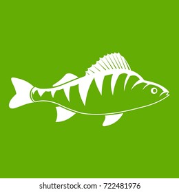 Fish icon white isolated on green background. Vector illustration