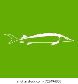 Fish icon white isolated on green background. Vector illustration