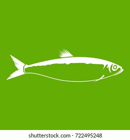 Fish icon white isolated on green background. Vector illustration