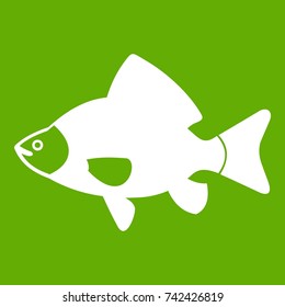 Fish icon white isolated on green background. Vector illustration