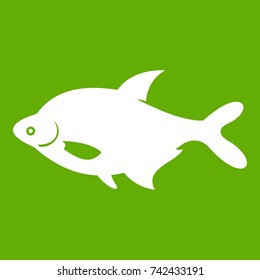 Fish icon white isolated on green background. Vector illustration