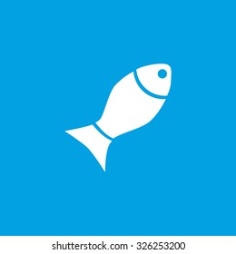 Fish icon, white simple image isolated on blue background