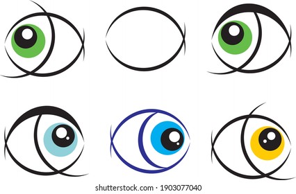 Fish icons with big eye on a white backdrop. A set of simple fish symbols with a huge eye for your business ideas, logos, tattoos, stickers, etc.