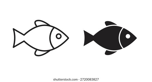 Iconos de pescado de color negro en varios estilos