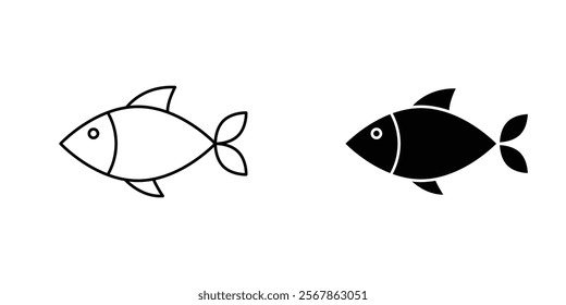 Fish icons collection in Filled flat and thin line style.