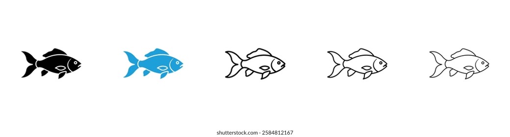 Fish icons collection vectors in black and blue