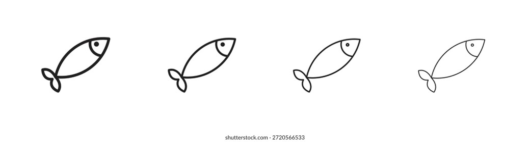Iconos de peces diseñados en estilo de contorno, línea y trazo