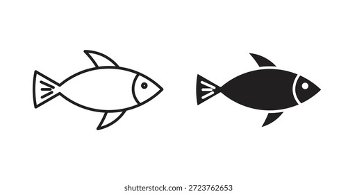 Ícones de peixes em linhas cheias, finas, contorno e traçados