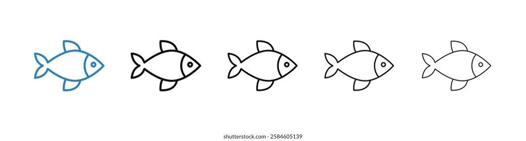 Fish icons in five different stroke sizes