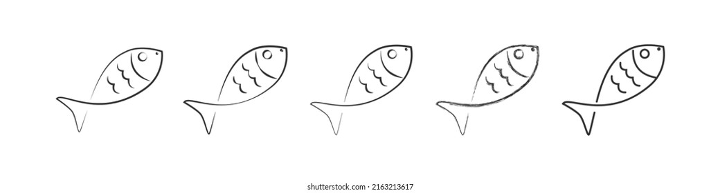 Fish icons. Illustration of a summer fish. Vector graphics of black lines on a white background. Carp, crucian carp.