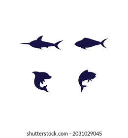 fish icons and logo design showing aquatic and animals logo tails and gills