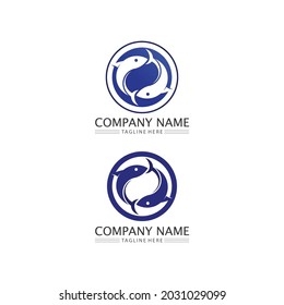 fish icons and logo design showing aquatic and animals logo tails and gills