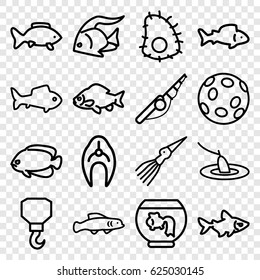 Fish icons set. set of 16 fish outline icons such as fish, hook, fishing, extinct sea creature
