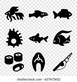 Fish icons set. set of 9 fish filled icons such as fish, sushi