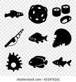 Fish icons set. set of 9 fish filled icons such as fish, sushi