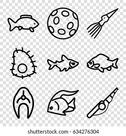 Fish icons set. set of 9 fish outline icons such as fish, extinct sea creature