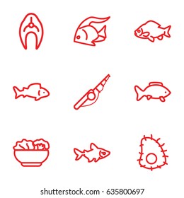 Fish icons set. set of 9 fish outline icons such as fish, food, extinct sea creature